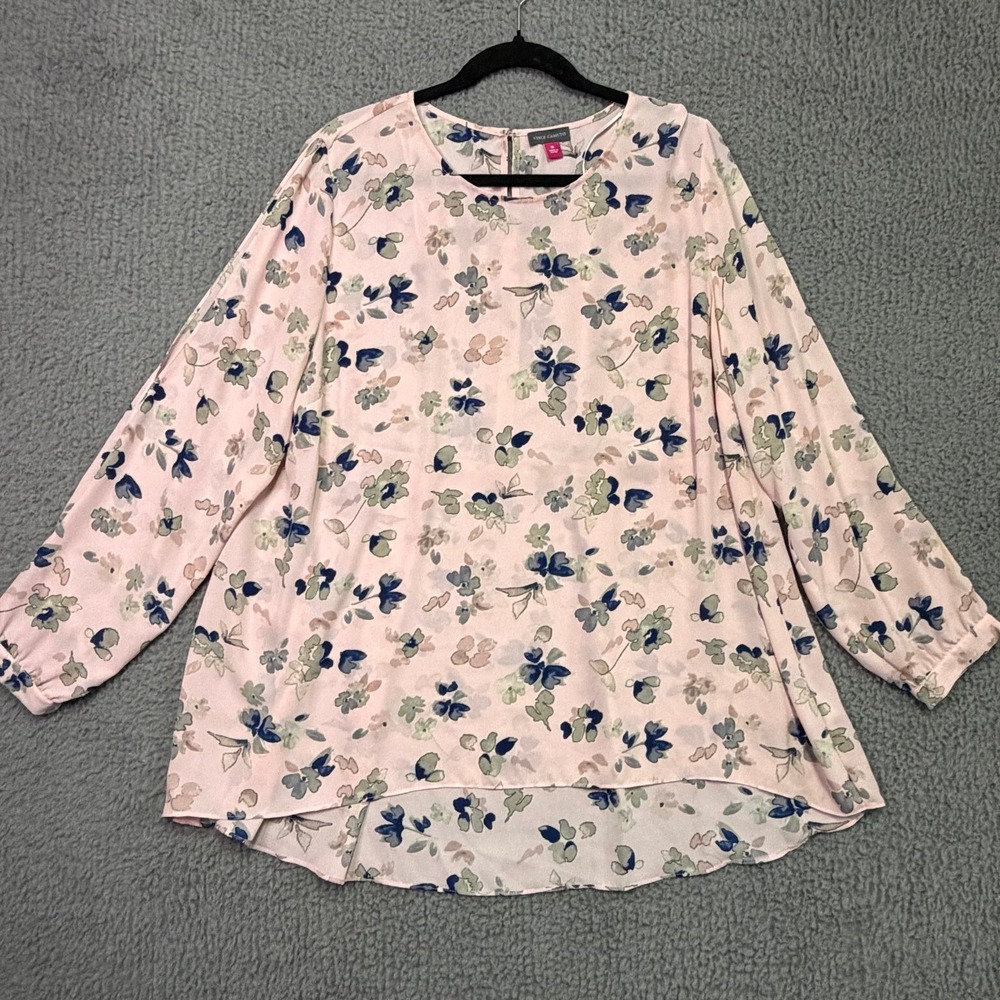 Vince Camuto XL Blouse Women's Pink Floral Long Sleeve Split Cuff Zip Back Top
